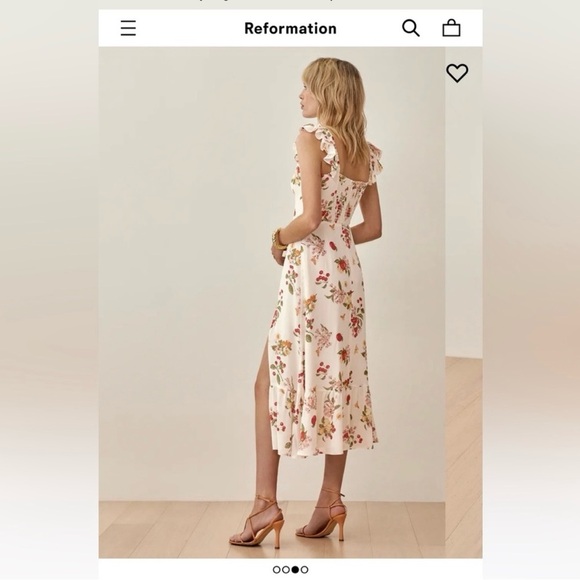 New Reformation Bondi Midi Georgette Side Slit Dress Floral Fruity Size 2 - Picture 13 of 16